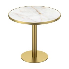 31.5" Round Modern Tulip Dining Table, Sintered Stone Tabletop with Luxury Faux Marble Print, Stainless Steel Bracket Base, Scratch & Wear Resist