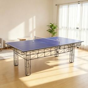 Blue 9 Ft Folding Ping Pong Table Top Billiard Conversion with Net And Foam Padding for Table Tennis