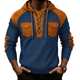 Mens Waffle-Weave Hooded Long-Sleeve Sweatshirt (Option: Navy Blue-S)
