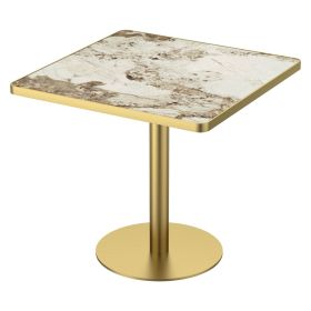 31.5" Square Modern Tulip Dining Table, Sintered Stone Tabletop with Luxury Faux Marble Print, Stainless Steel Bracket Base, Scratch & Wear Resis (Color: as Pic)