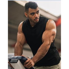 Solid Color Hooded Sleeveless Sports Fitness Europe And The United States Men Loose Vest Top (Option: Black-S)